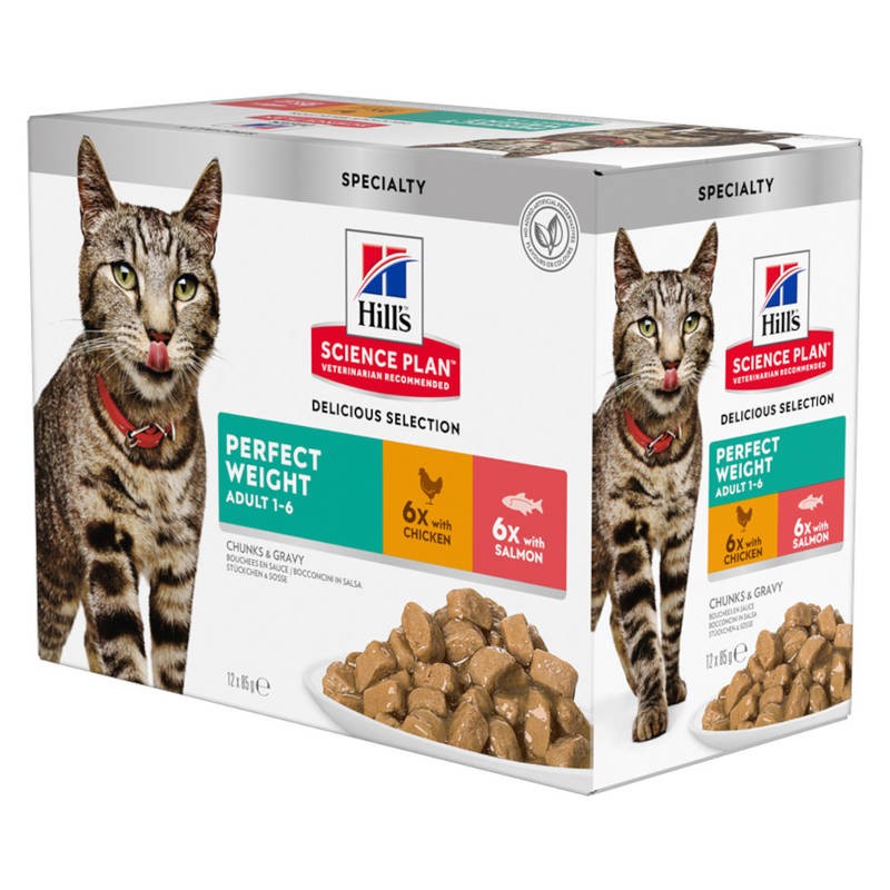 Hill's Science Plan Cat Perfect Weight Adult Chicken & Salmon Multipack wet saqueta